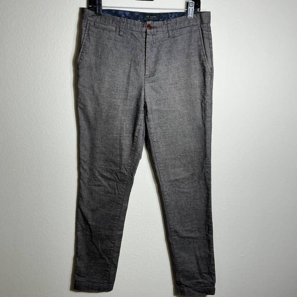 Ted Baker London Chinos Men 32R Gray Textured Slim Fit Smart Casual Trousers